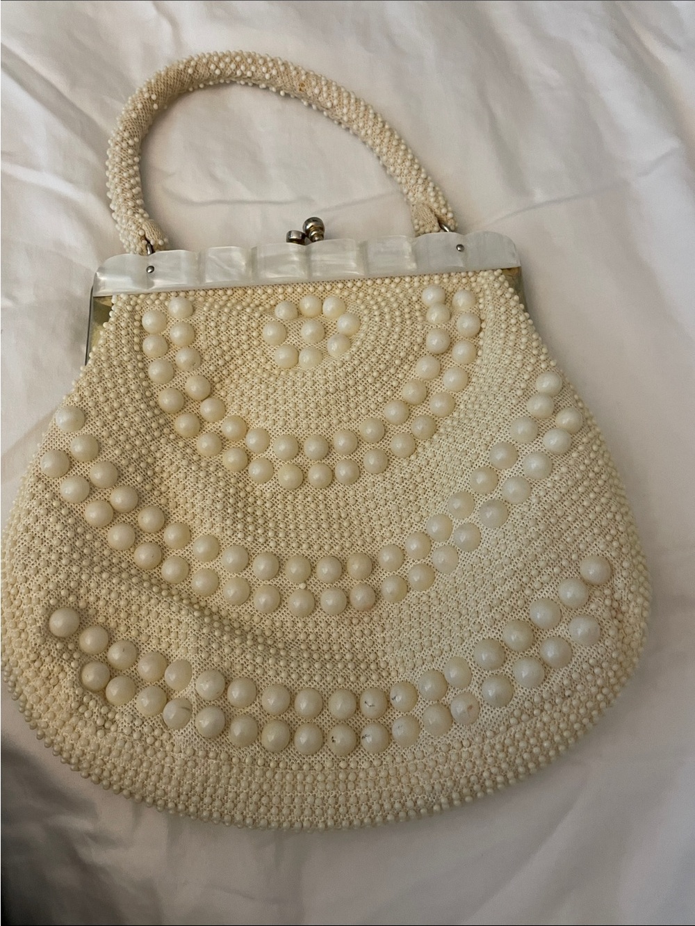 Cream Beaded Wristlet Clutch - Elegant Evening Handbag